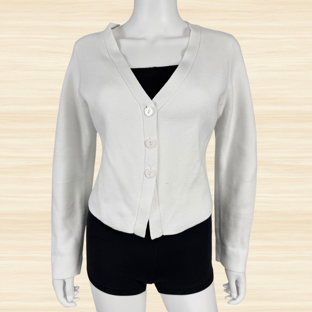 Abercrombie & Fitch White V Neck Button Cardigan Sweater Thick Knit Preppy S